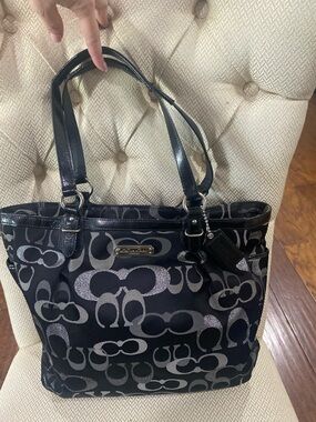 Coach Black and Silver Signature Logo Tote